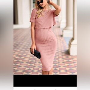 Chic Pink Midi Dress and Crop Top Maternity